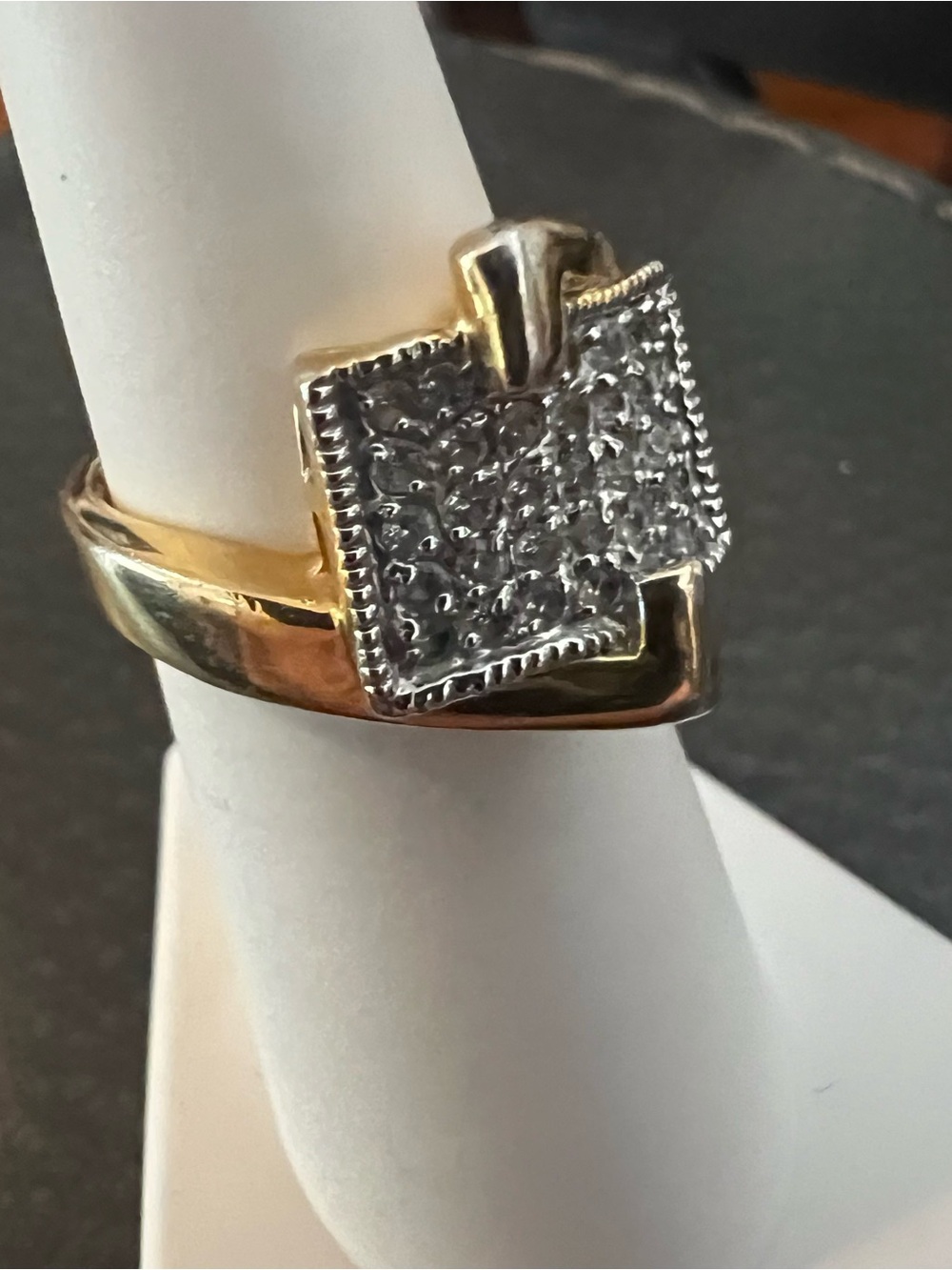 Elegant Two-Tone Square Cluster Ring in Gold and Silver